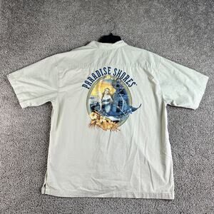 Paradise Shores Hawaiian Shirt Mens XL Embroidered Mermaid Print Loop Collar